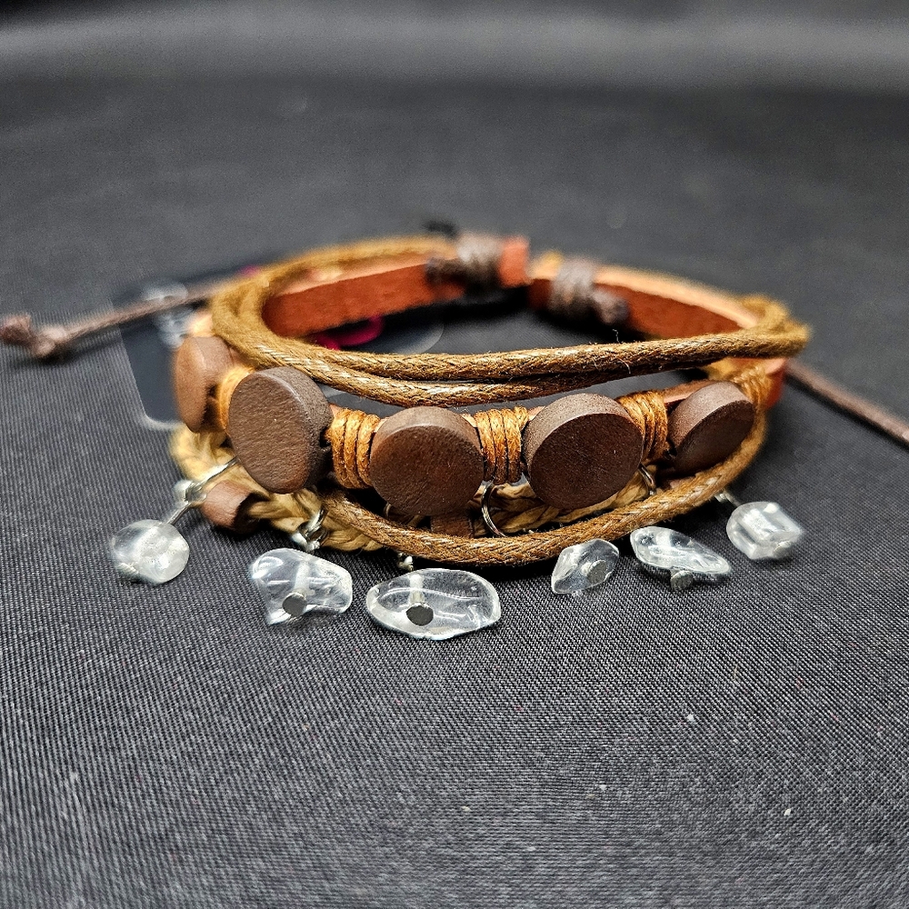 🤎'Run The Rapids' Brown Leather Wood Stone Bracelet- Paparazzi Accessories🤎